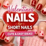 Cute Valentine’s Day nail design for short nails in pink and red