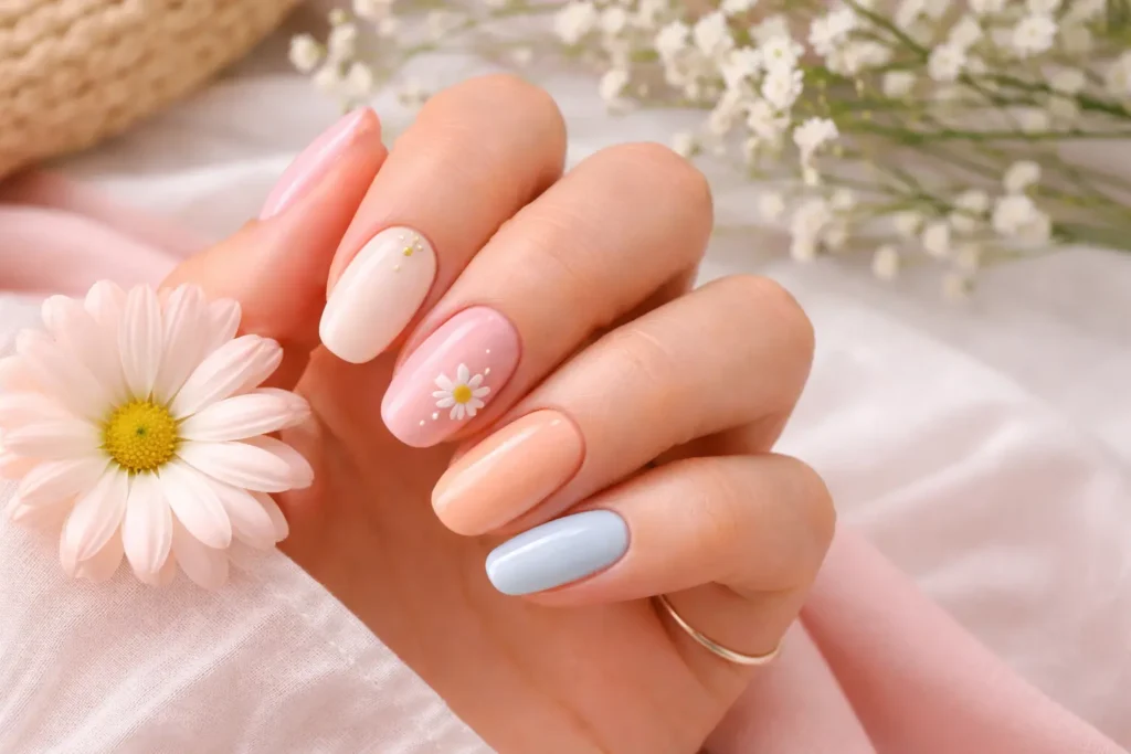 simple summer nail designs with soft pastel colors and minimal nail art