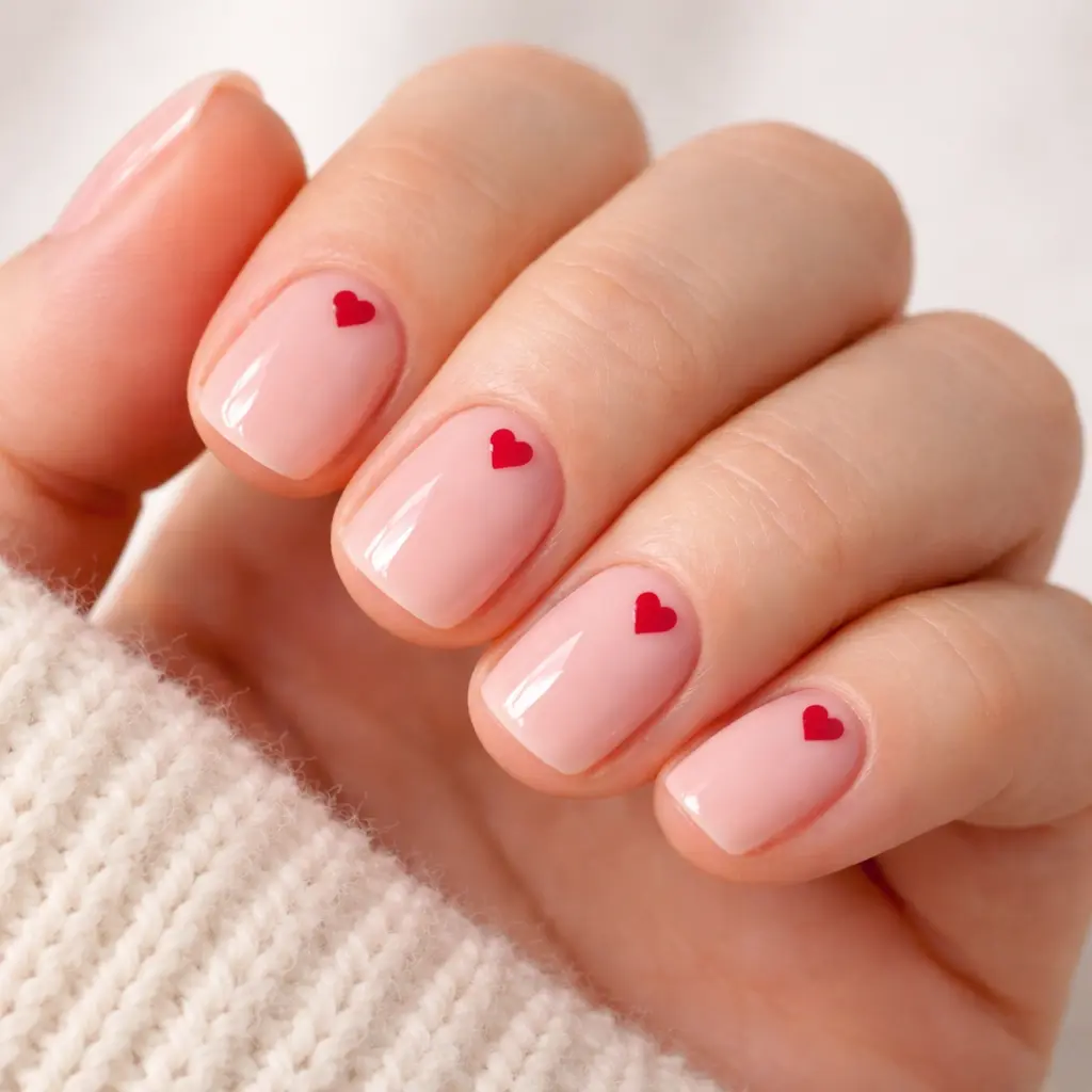 minimal valentines nails on short nails