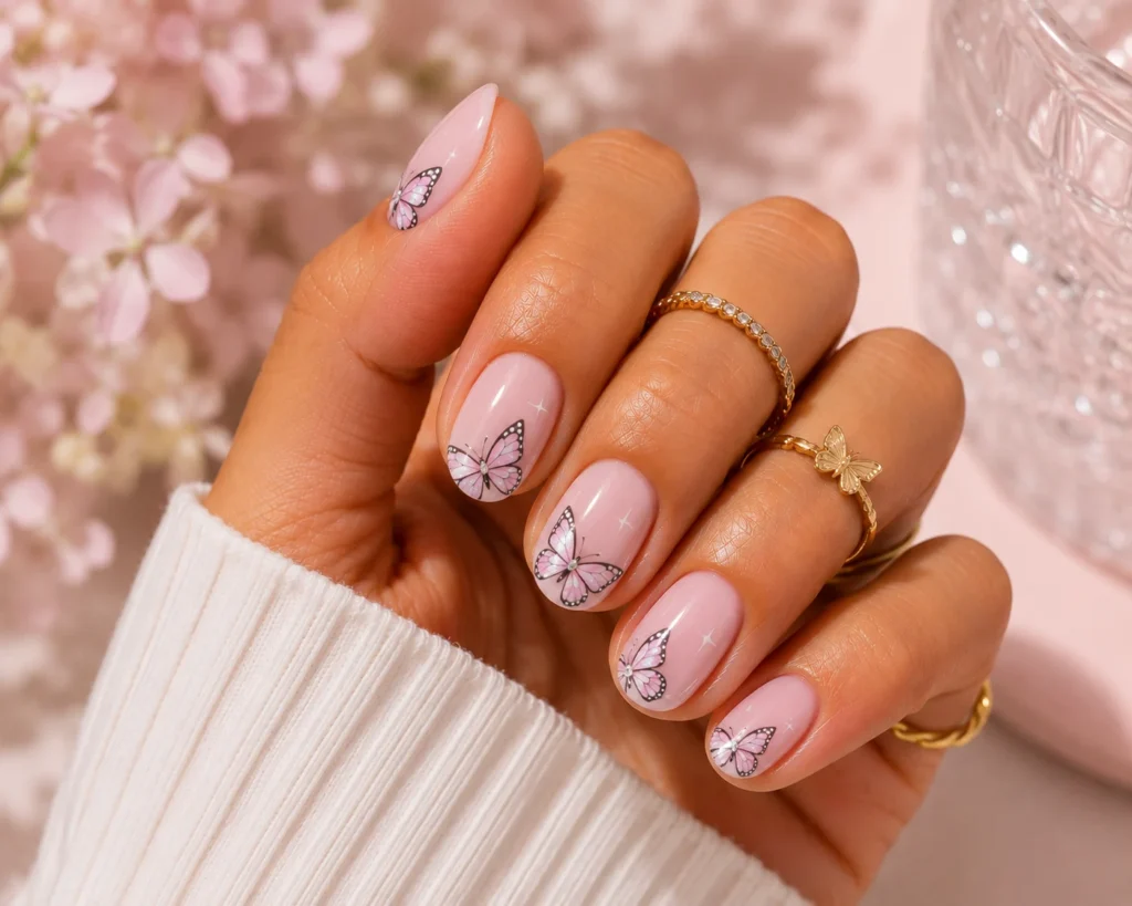 Butterfly accent summer nails.