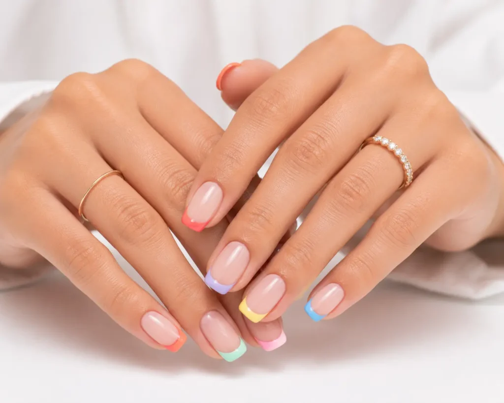 Colorful French tip nails for summer 2026