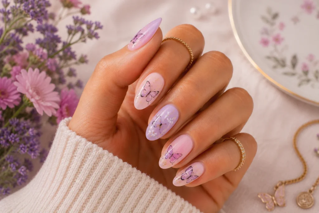 Cute butterfly nail art design for summer