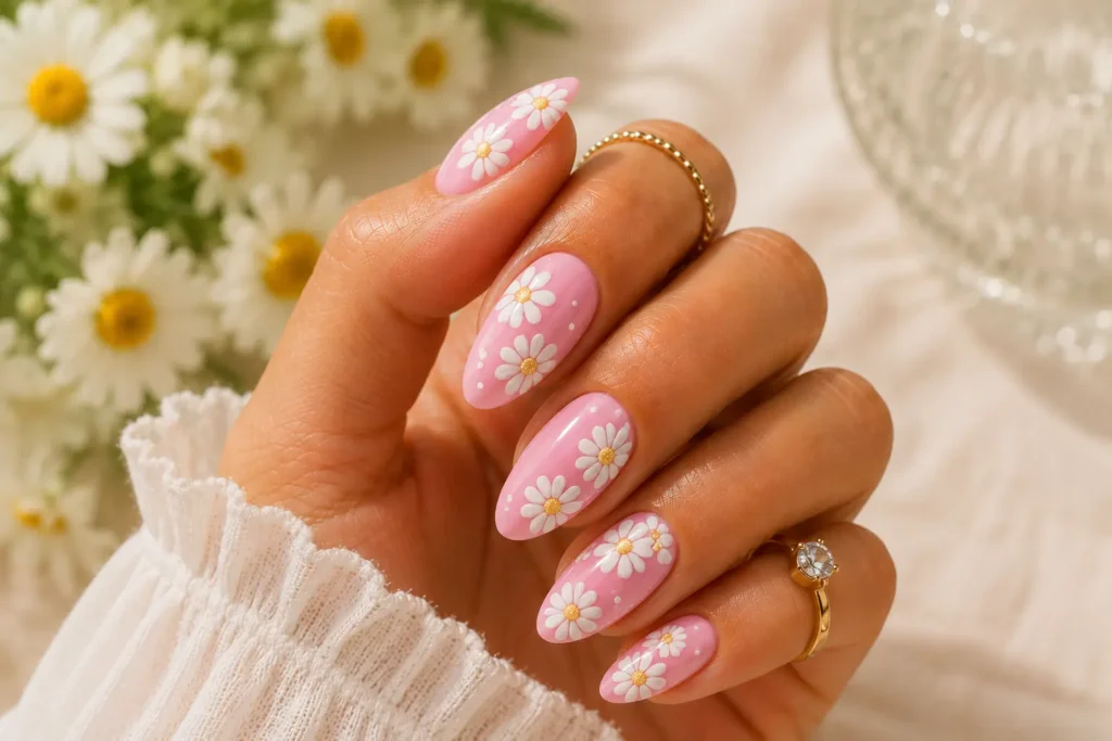 Cute daisy flower nail art for summer 2026