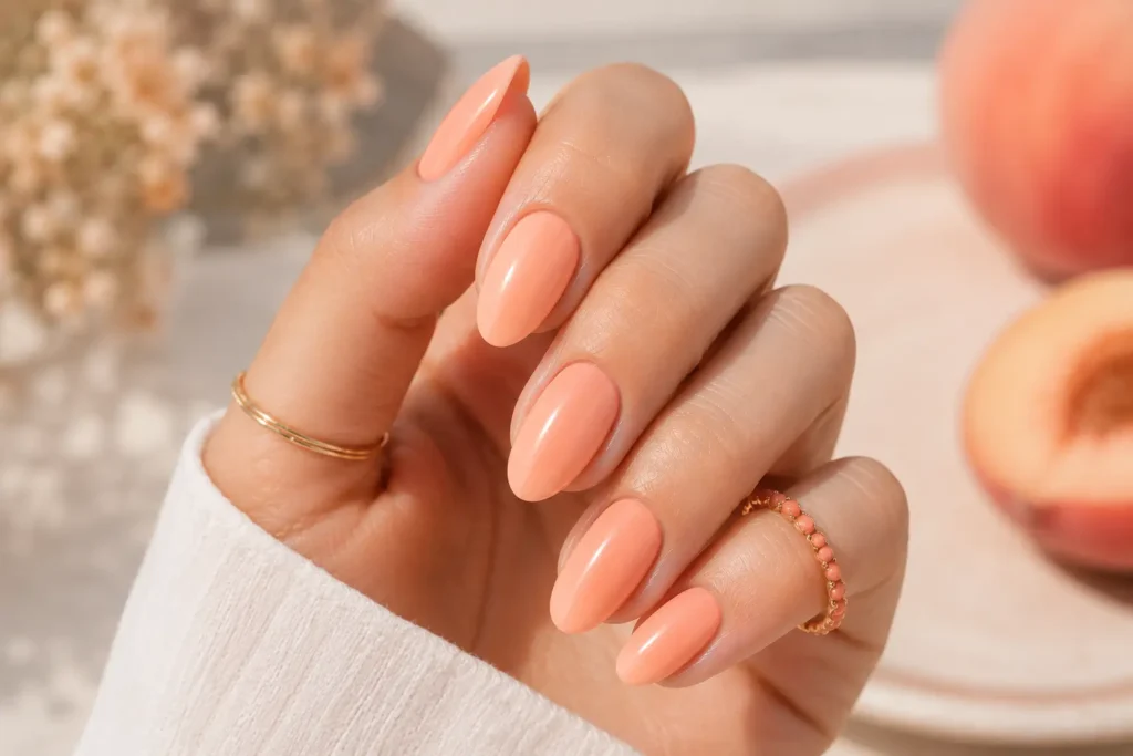 Elegant peach sorbet manicure perfect for summer 2026