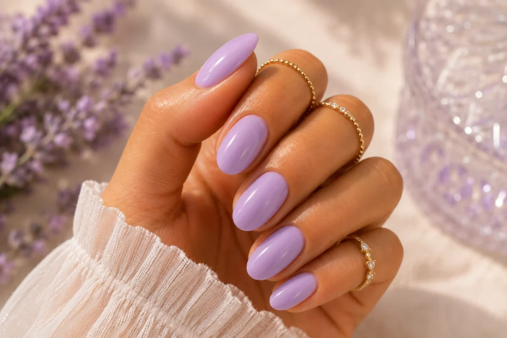 Lavender summer nails with glossy finish