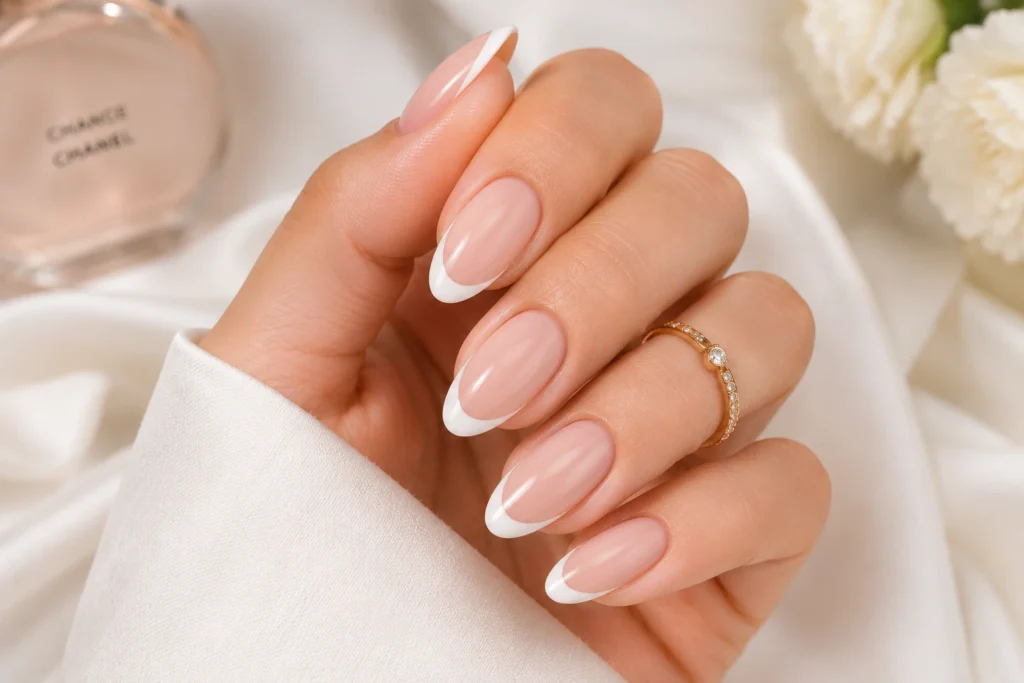 Minimalist white French tip manicure for summer fashion