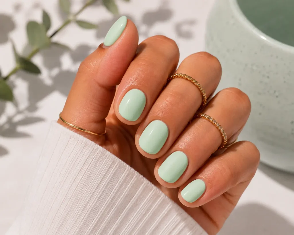 Mint green minimalist nail design.