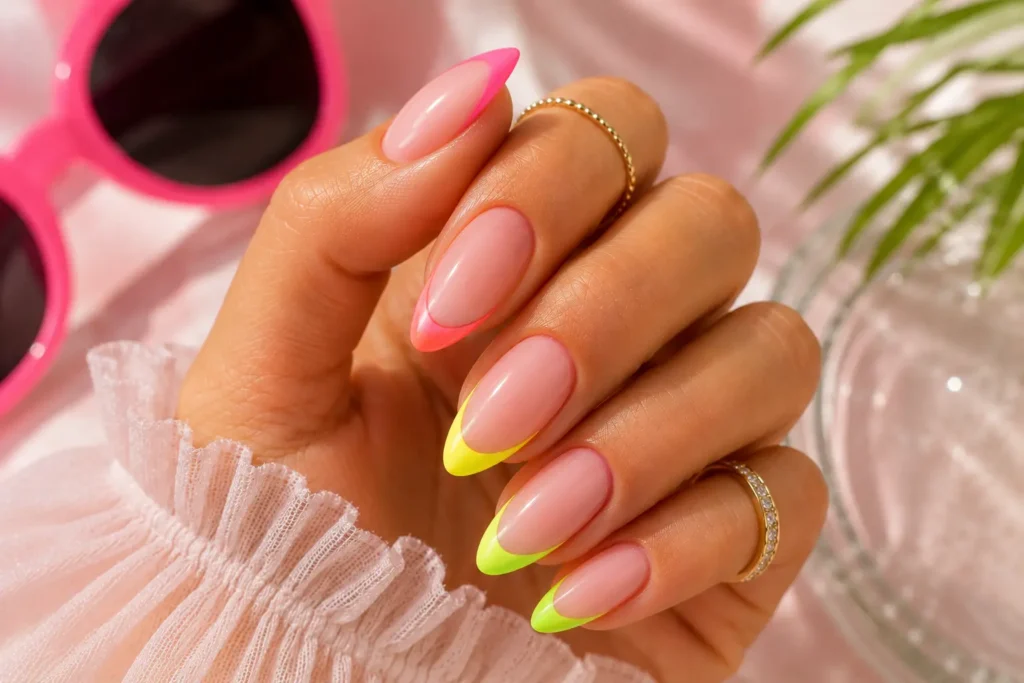 Neon French tip nails for summer 2026