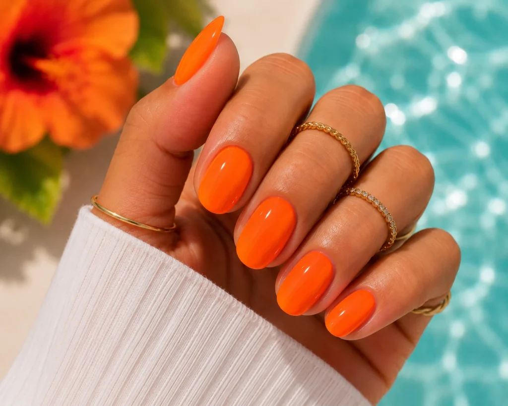 Neon orange summer nails.