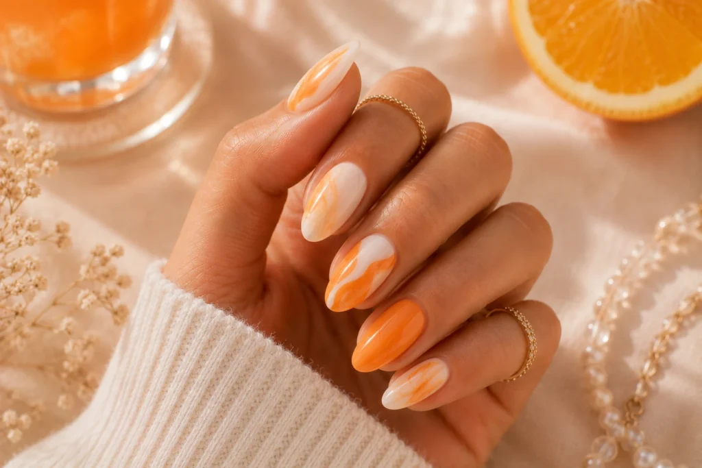 Orange creamsicle nails inspired by summer desserts