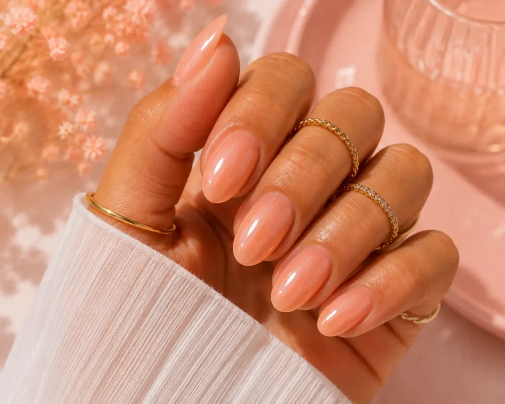 Peach glazed summer nails.