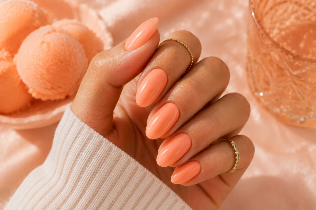 Peach sorbet nails trending in summer 2026