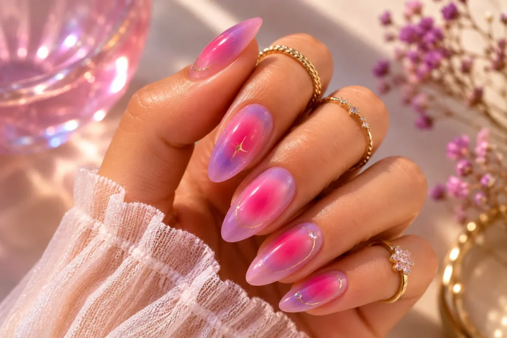 Pink and purple aura nails trending in 2026