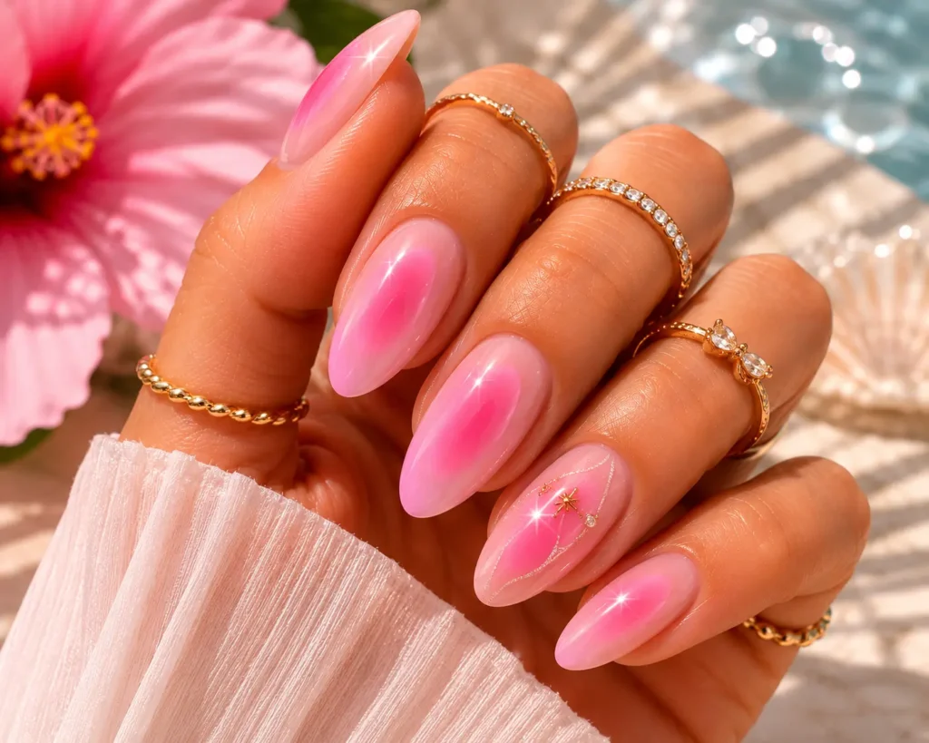 Pink aura nails trend for summer 2026.
