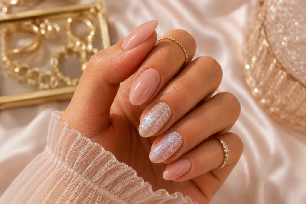 Summer nails with glitter accent design