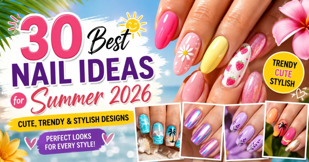 Beautiful summer nail ideas 2026 featuring trendy pastel, chrome, floral, and tropical nail designs Best Nail Ideas for Summer 2026