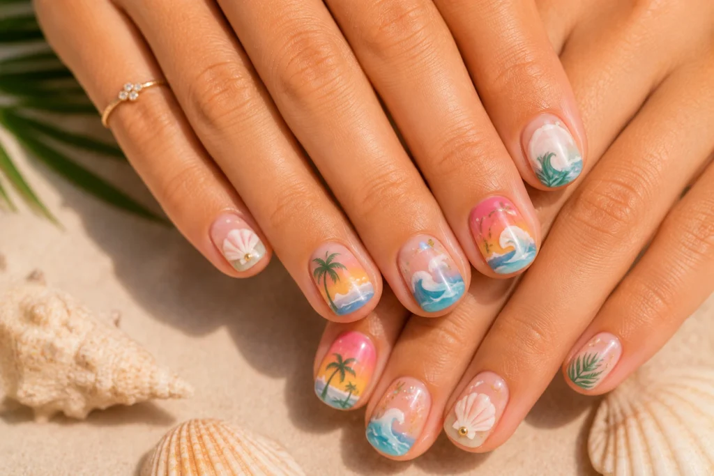 Beach-inspired short nail designs for Summer 2026