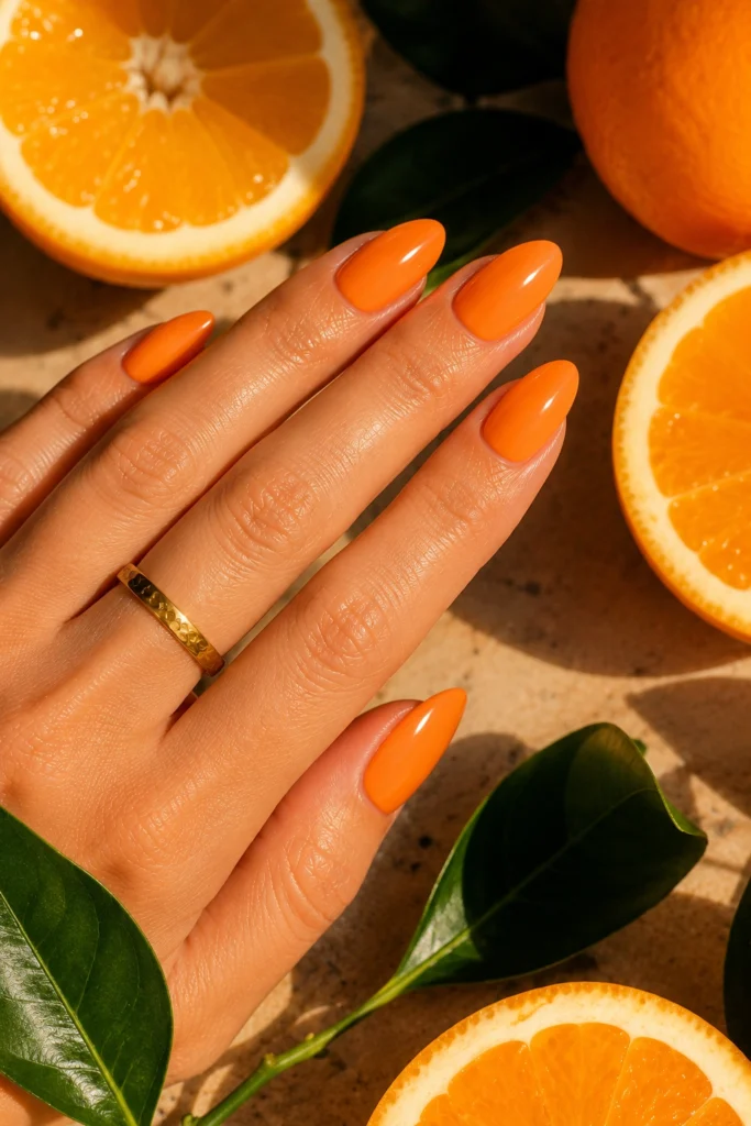 Bright tangerine orange nails for a bold summer manicure
