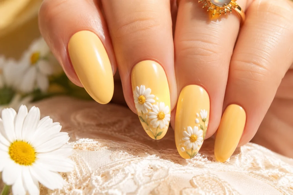 Butter yellow pastel summer nails for 2026