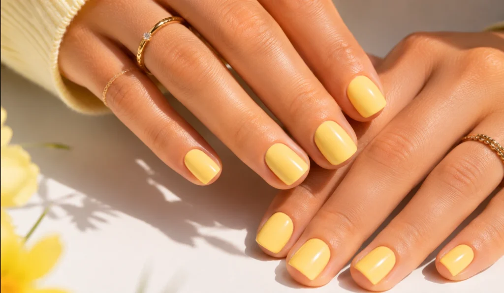Butter yellow short nails trending for Summer 2026