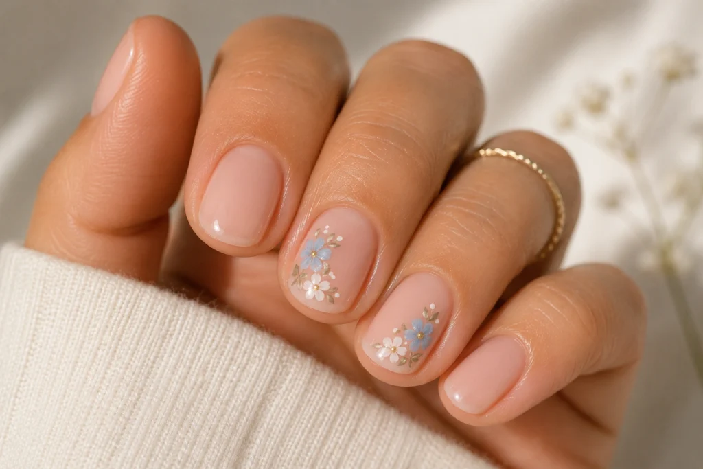 Classy floral summer nail art with delicate miniature flowers
