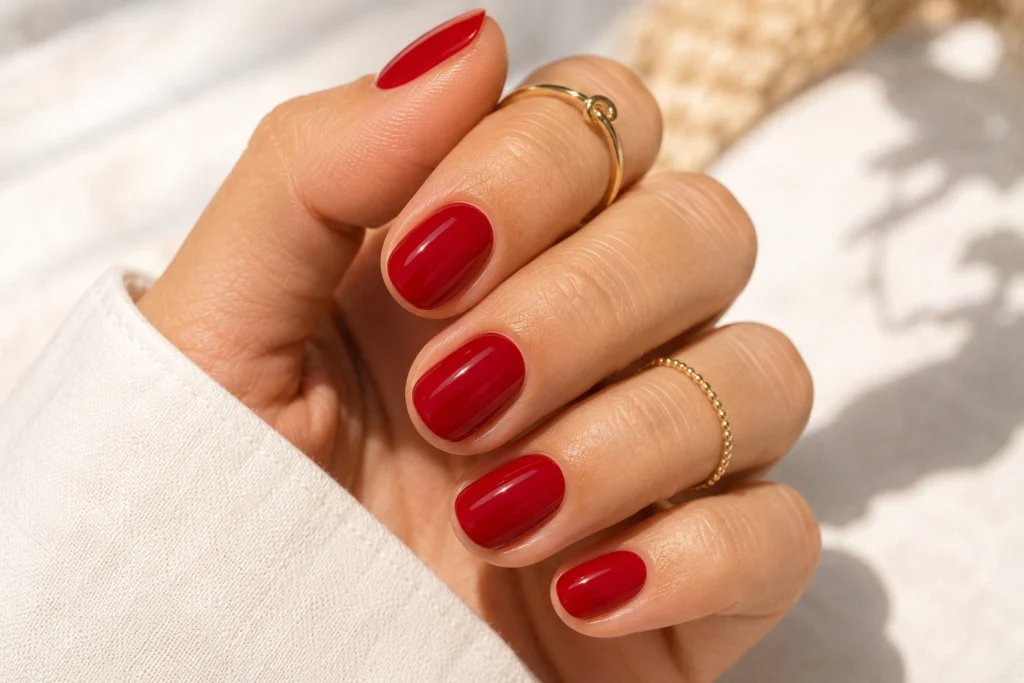 Classy glossy red summer nails for a timeless manicure look