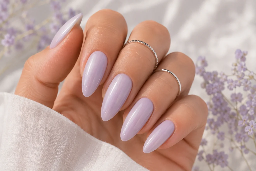 Classy lavender summer nails with a soft glazed finish