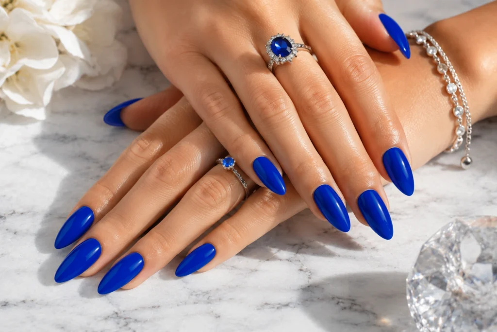 Cobalt blue summer nail color trend 2026.