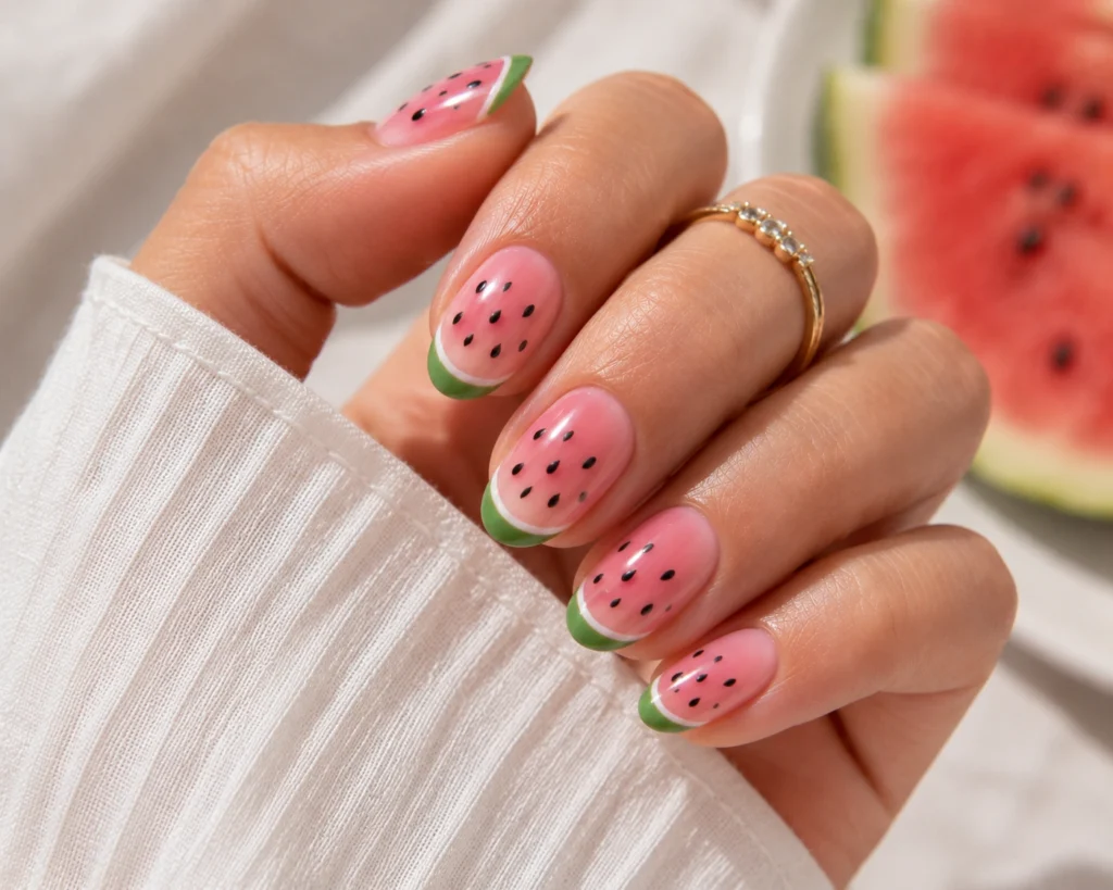 Cute watermelon inspired nail design for summer