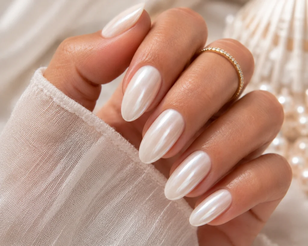 Elegant pearl nails with luxurious glossy finish