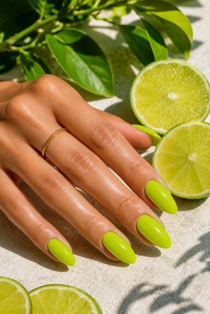 Lemon lime green nails for a bright summer manicure