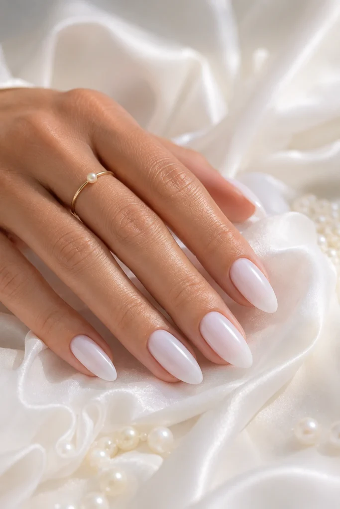 Milky white summer nails with a clean glossy finish