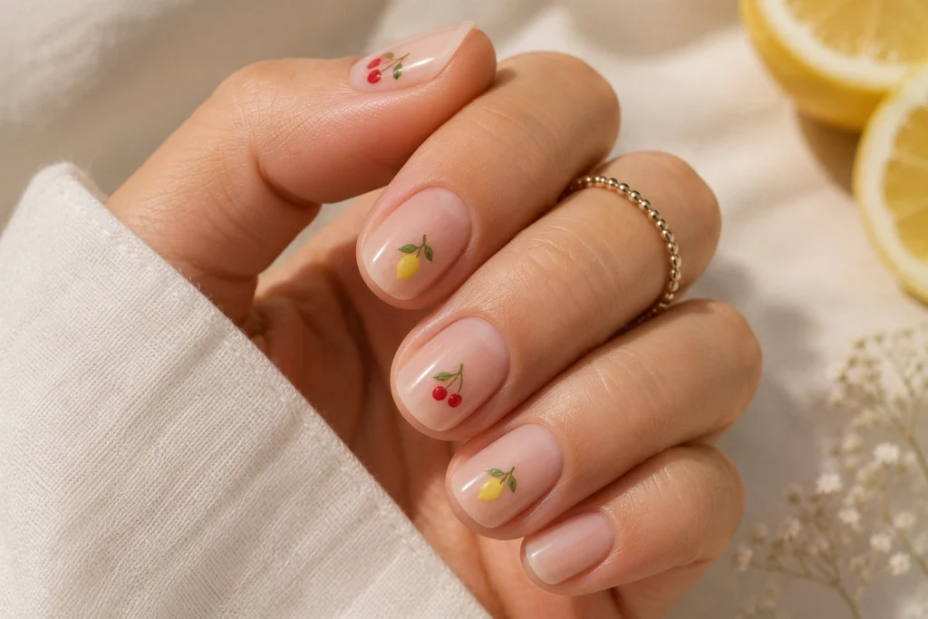 Minimalist fruit nail art for a classy summer manicure