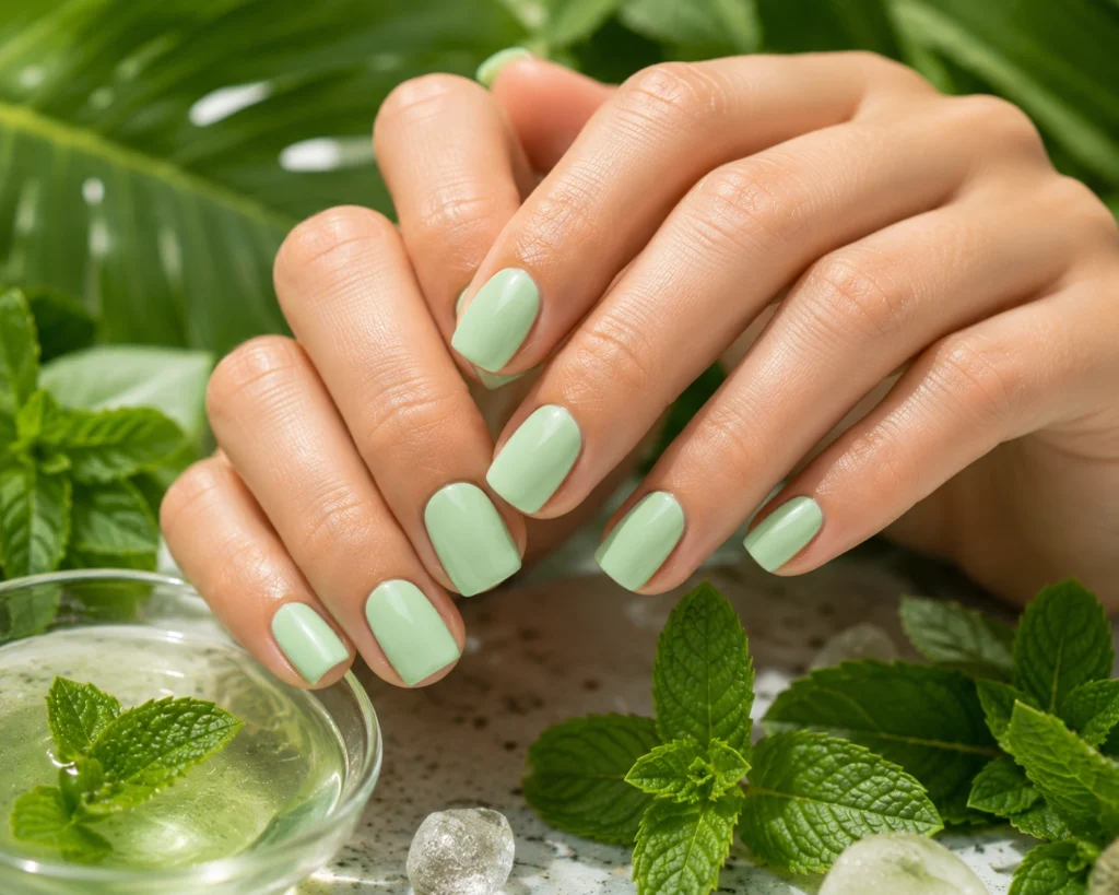 Mint green pastel nail ideas.