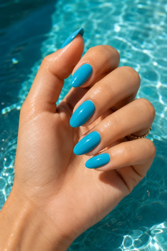 Ocean blue summer nails 2026 inspired by tropical blue water