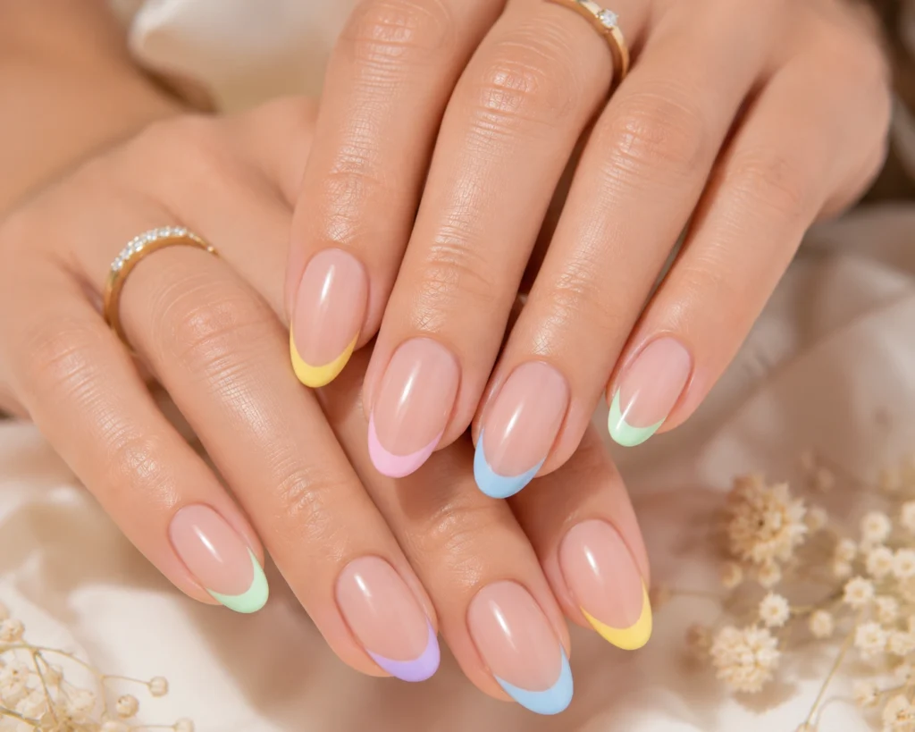 Pastel French tip nail designs for summer.