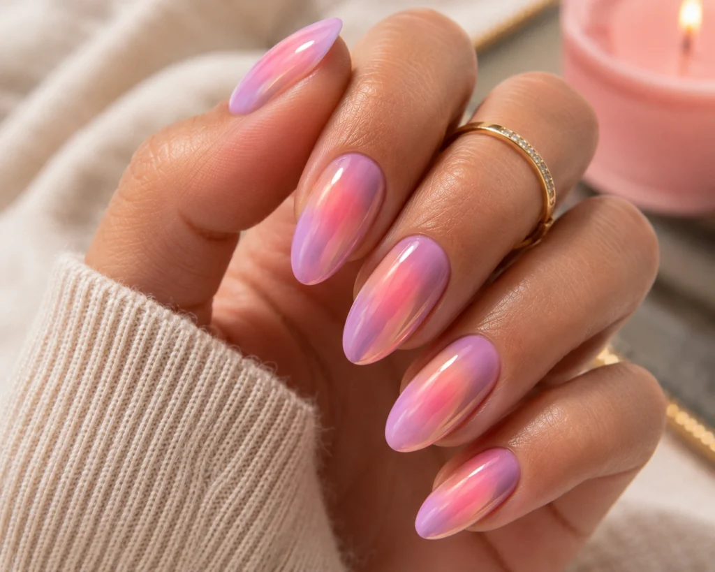 Pastel aura nails with soft blended colors