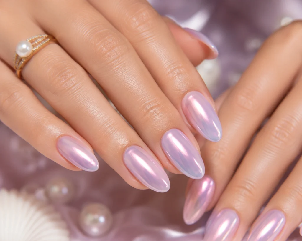 Pastel chrome nails for summer 2026.