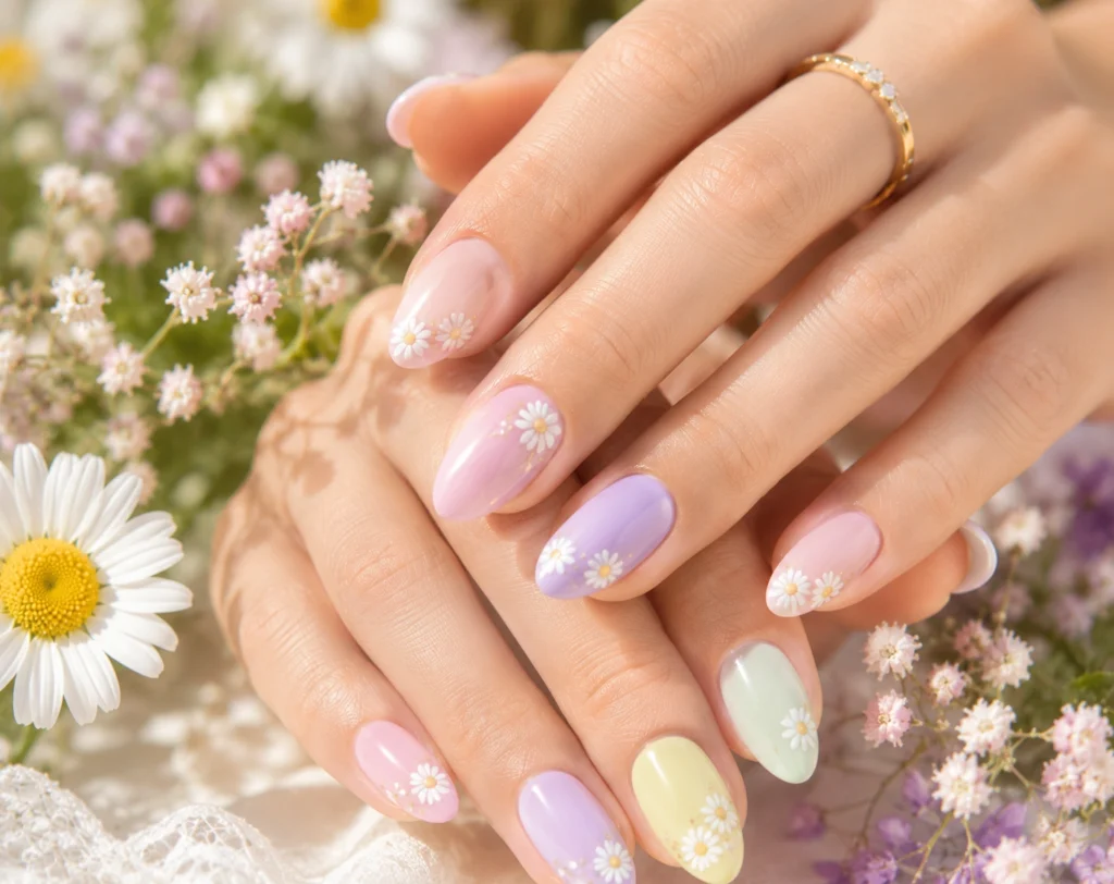 Pastel floral nail designs for summer.