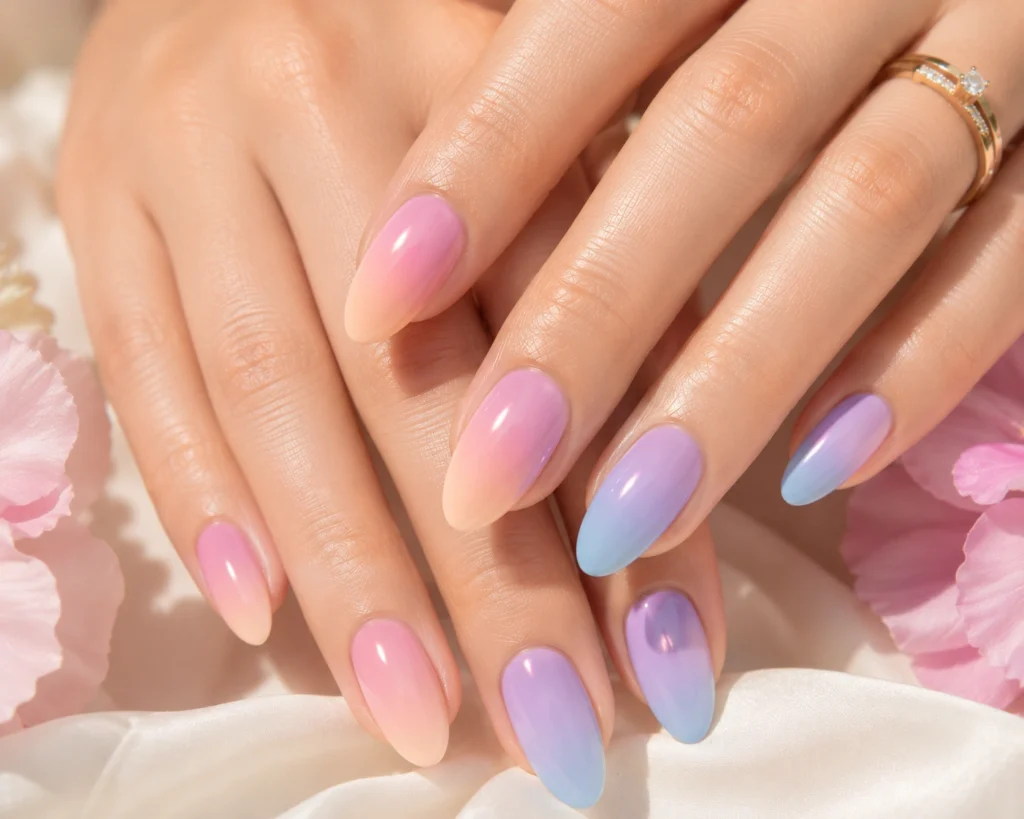 Pastel ombre nail ideas for summer.