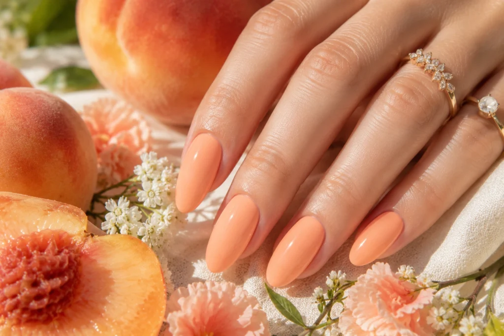 Peach sorbet pastel nails for summer.
