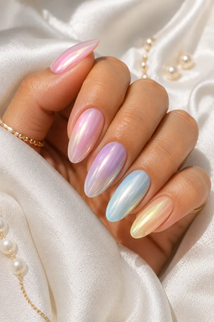 Pearl glazed nail colors with an iridescent summer finish