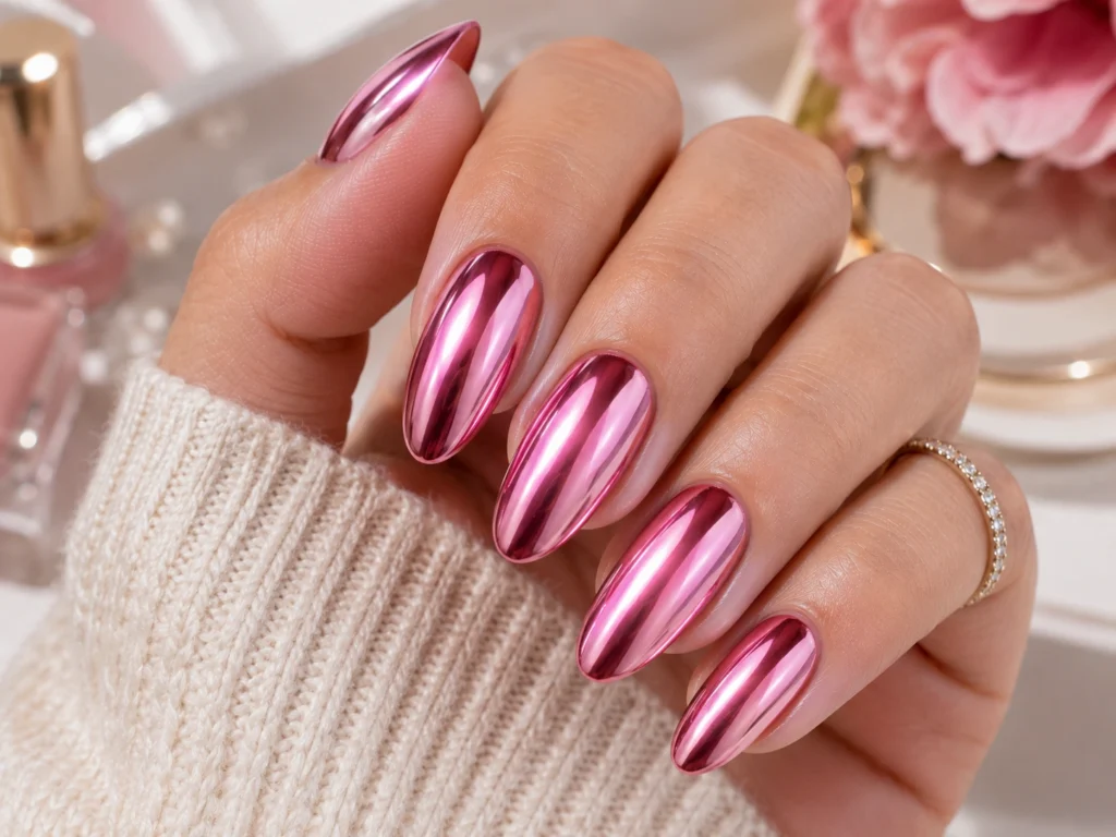 Pink chrome summer nails trend 2026