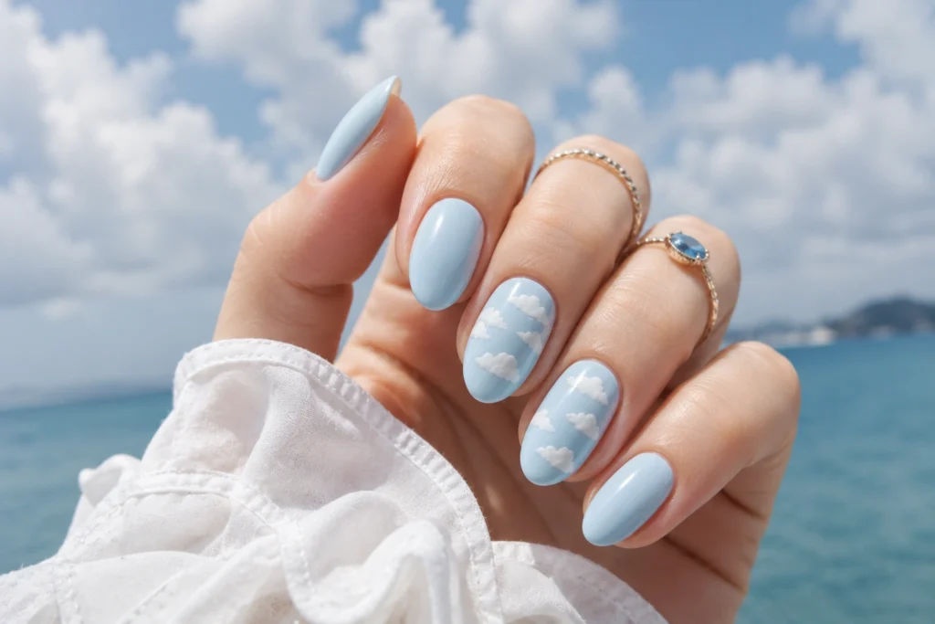 Powder blue pastel summer nails.