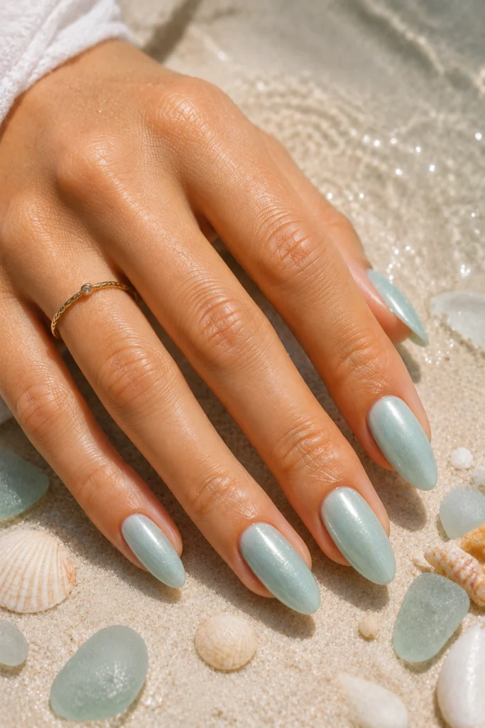 Seafoam green nail color for a soft summer manicure