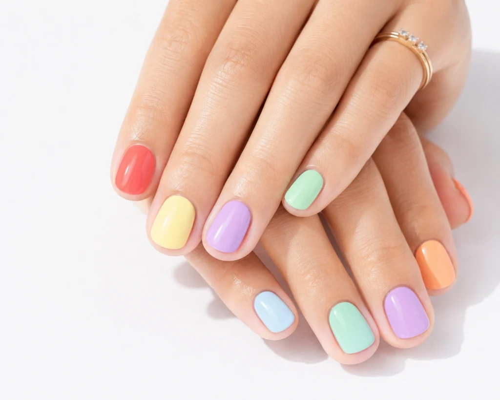 Short bright summer nail colors 2026 on natural nails.