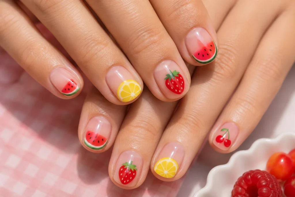 Cute fruit nail art for short summer nails