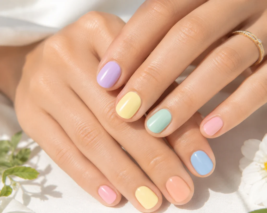Short pastel summer nail ideas.
