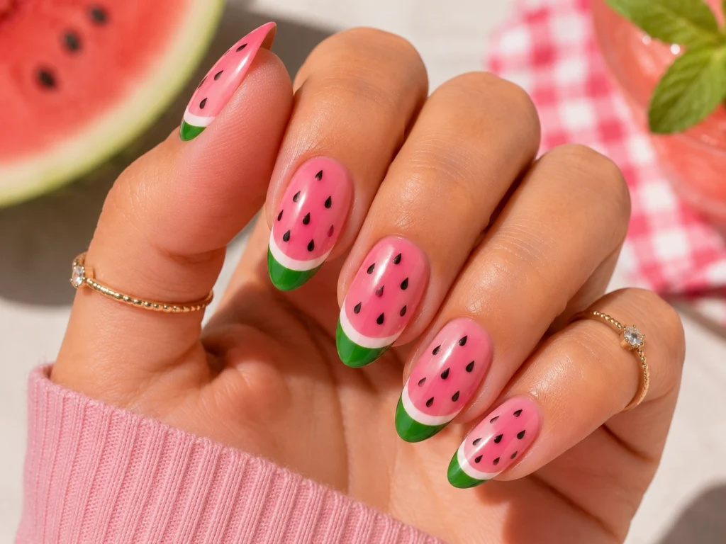 Watermelon inspired summer manicure