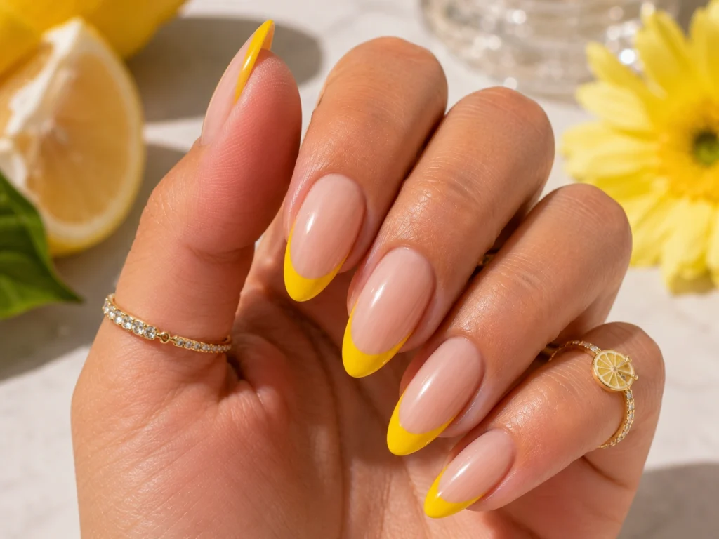 Yellow French tip summer nails